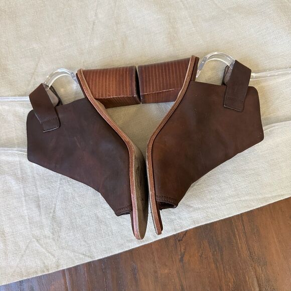 MATT BERNSON Peep Toe Open Heel Ankle Strap Booties Espresso Nubuck Leather - Picture 4 of 9